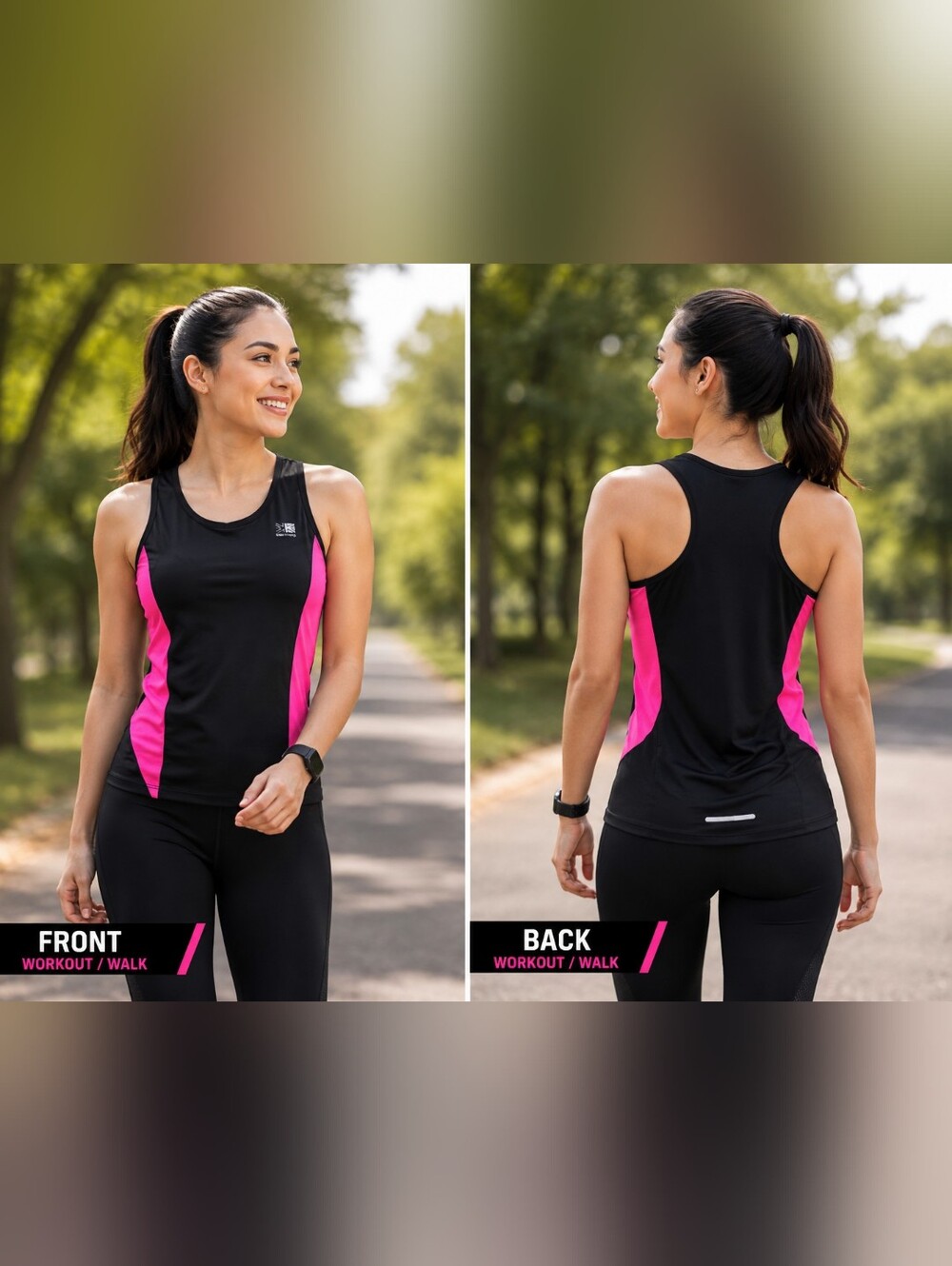 Women’s Black & Hot Pink Performance Stretch Fitness Tank W/ Built In Bra Size 4